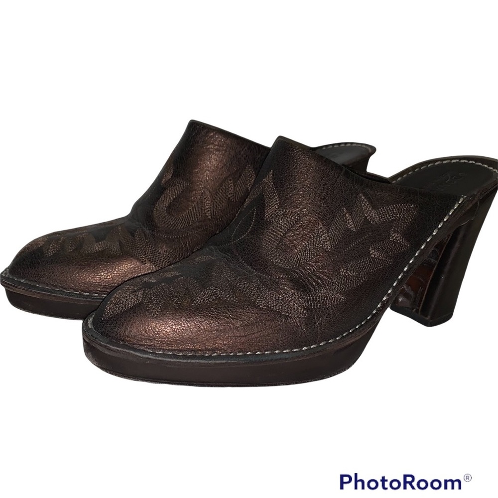 Donald J Pliner Bronze Leather Bozza Mule Clog Shoes 10 Western boot